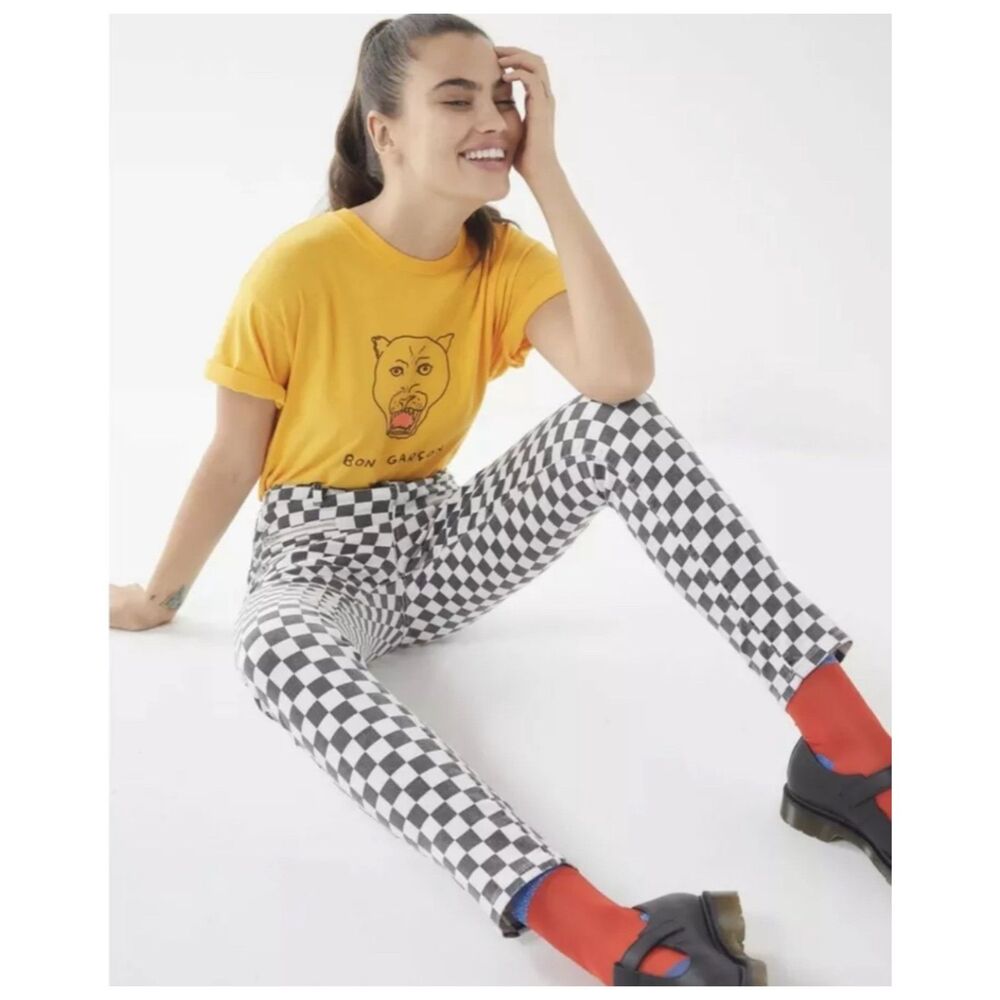 BDG Twig High-Rise Skinny Jean Black White Checkered Zip